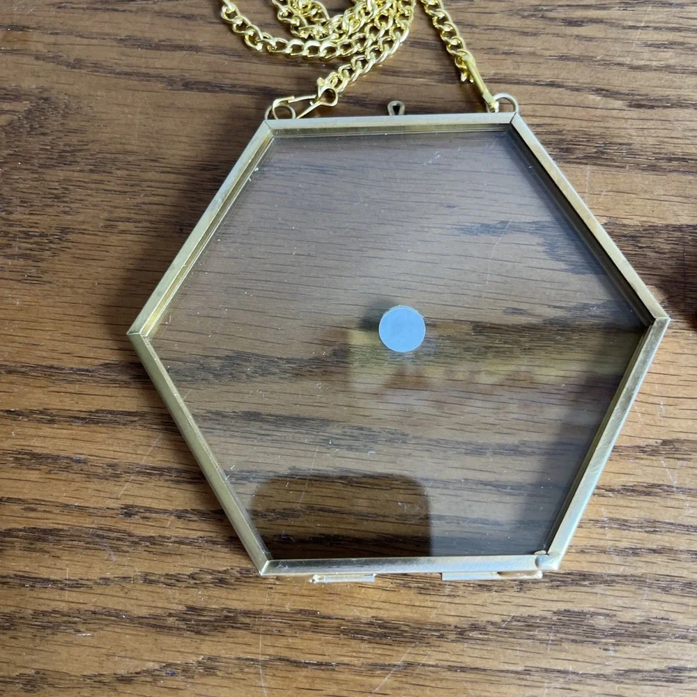 Metal Hinged Floating Frames Pressed Flowers Lot Of 2 Gold Tone Hexagon Diamond